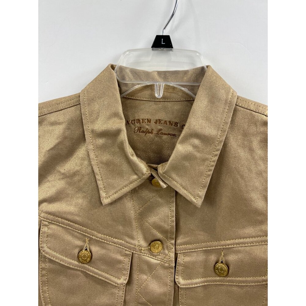 Lauren Jeans Co. Ralph Lauren Gold Metallic Jacket Sz.  P/L Cotton Blend Women's - Picture 2 of 12